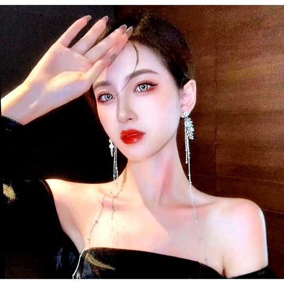 Long Tassel Elegant Silver Dangle Fashion Earrings 11" - Picture 3 of 10